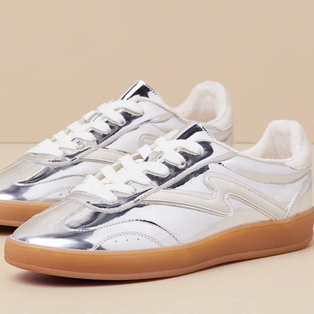 Madden Girl Silver White Metallic Sneakers with Gum Sole
